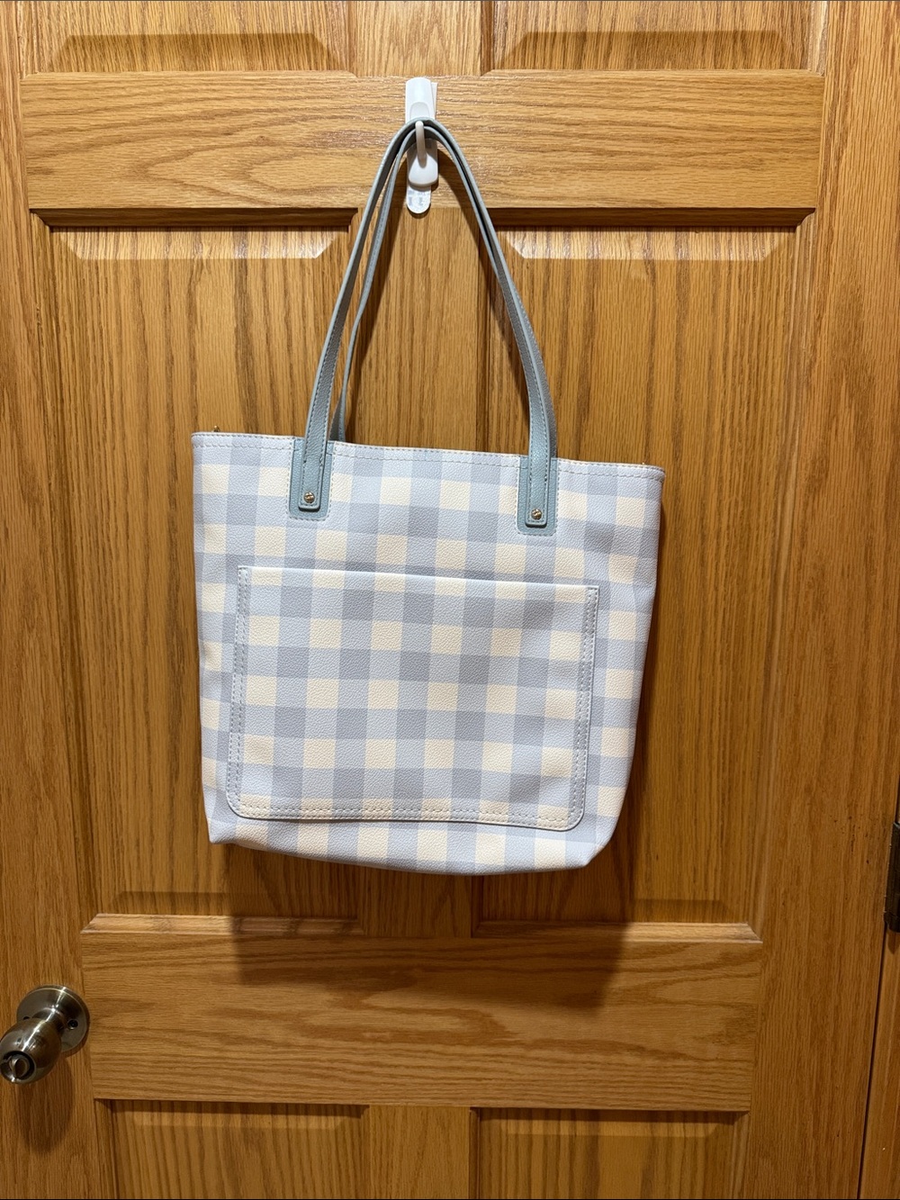 LC Lauren Conrad Light Blue and White Checkered Shoulder Tote